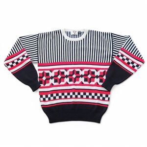 Tyrolia by HEAD Vintage 80s Heavyweight Geometric Neon Wool Blend Sweater Men L